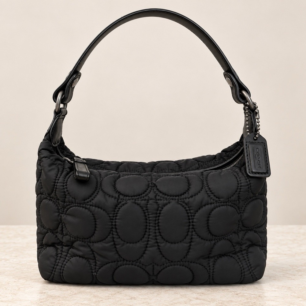Coach Black Soho Mini Nylon Puffer Baguette Shoulder Bag Quilted Signature C Y2K